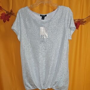 Express Metallic Silver Short Sleeve Top